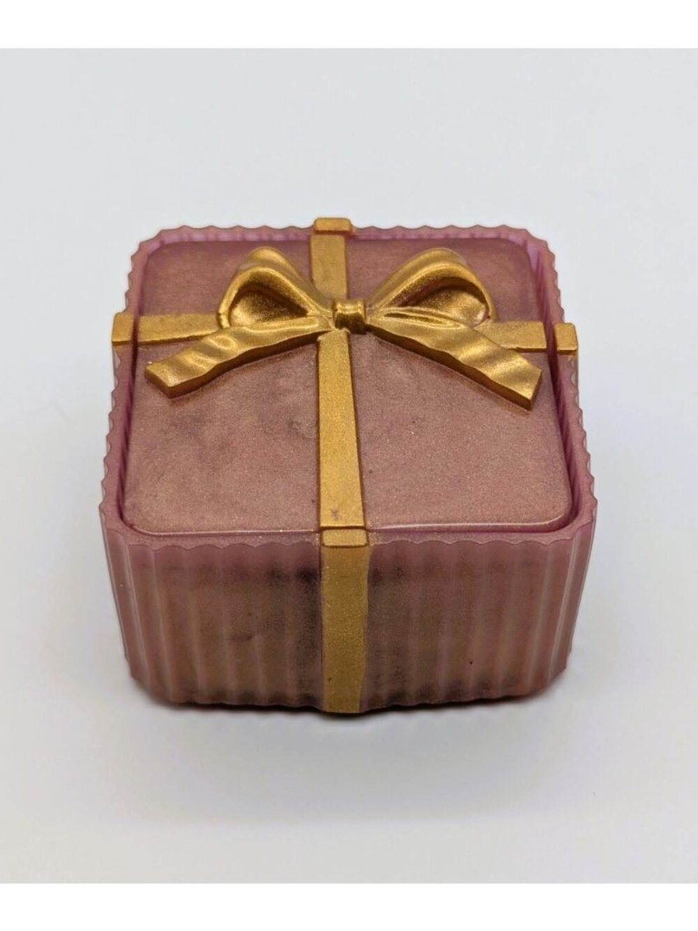 Pink & Gold Resin Gift Box With Bow Lid - Handmade Jewelry Organizer - 2.5"x2.5"
